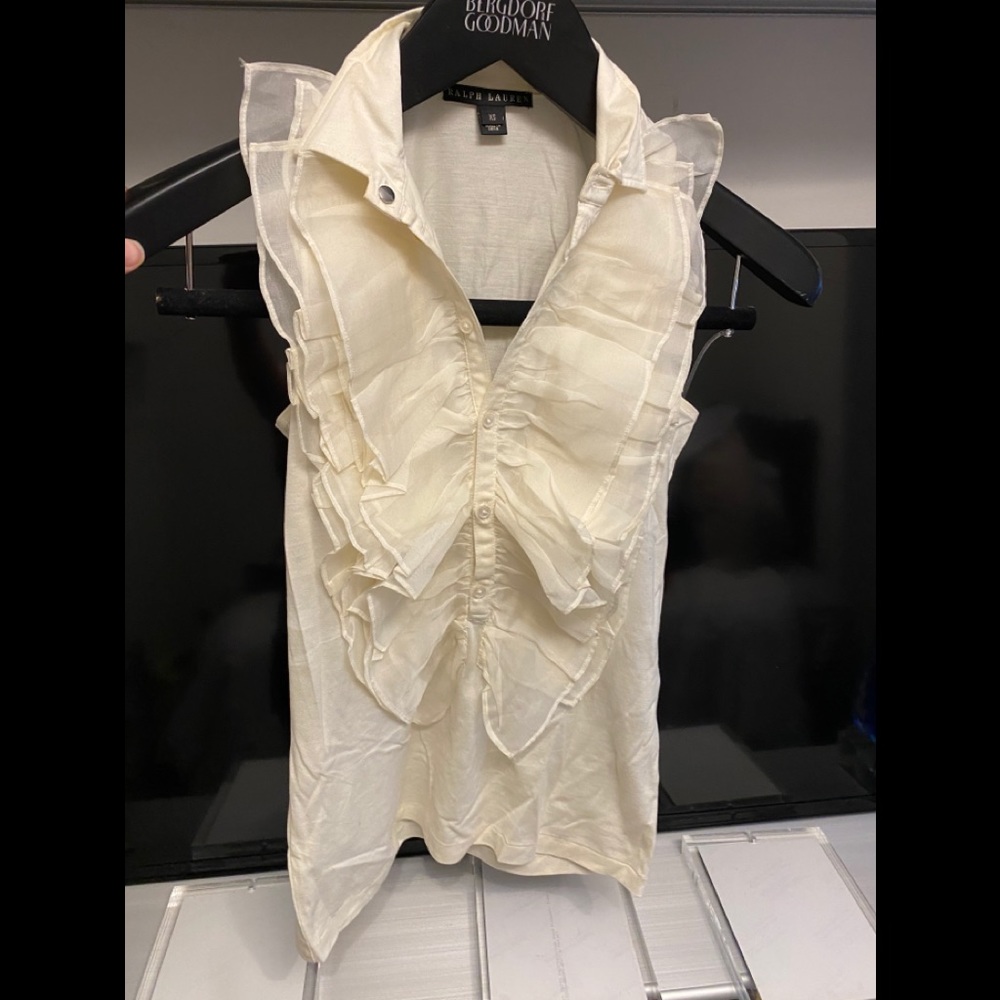 Ralph Lauren Off White Sleeveless Ruffle Top